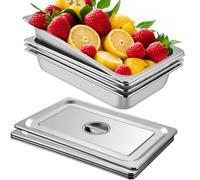 VEVOR Vassoio Rettangolare Portabile 13L Vassoio in Acciaio Inossidabile da 4 Pezzi, Piatto e Pentola al Vapore da Cucina 530x325x100mm con Coperchio, Teglia da Forno per Bar, Ristorante e Hotel