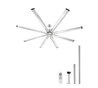 VEVOR Ventilatore da Soffitto da 213 cm Senza Luce, Telecomando a 6 Velocità, 8 Pale in Alluminio, Motore DC Reversibile, Moderno Ventilatore a Filo per Soggiorno, Patio, Nichel Spazzolato