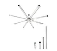 VEVOR Ventilatore da Soffitto da 213 cm Senza Luce, Telecomando a 6 Velocità, 8 Pale in Alluminio, Motore DC Reversibile, Moderno Ventilatore a Filo per Soggiorno, Patio, Nichel Spazzolato