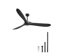 VEVOR Ventilatore da Soffitto Senza Luce da 180 cm Moderno Ventilatore Esterno a Filo a Basso Profilo, Telecomando a 6 Velocità, 3 Pale in Legno, Motore CC Reversibile, per Soggiorno e Patio, Nero