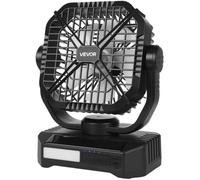 VEVOR Ventilatore Solare da 10400 mAh Ventilatore da Campeggio con Pannello Solare e Lanterna a LED, Batteria Ricaricabile Portatile da 7 W e 20 cm Alimentato per Esterni, 4 Velocità e Silenzioso