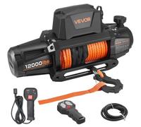 VEVOR Verricello Elettrico, Capacità di 5400 kg, Verricello per Camion da 12 V CC con Corda Sintetica Φ9,5 mm x 28 m, Telecomando Wireless e Cablato, IP67 per il Traino di SUV, Jeep, Rimorchi