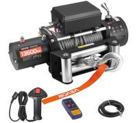 VEVOR Verricello Elettrico, Carico 6100 kg, per Camion 12 V CC con Fune in Acciaio Φ9,5 mm x 24 m, Telecomando Wireless e Cablato, IP55 Impermeabile per il Traino di SUV, Jeep, Rimorchi, Barche