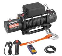 VEVOR Verricello Elettrico, Carico 6100 kg, per Camion 12 V CC con Fune in Acciaio Φ9,5 mm x 26 m, Telecomando Wireless e Cablato, IP55 Impermeabile per il Traino di SUV, Jeep, Rimorchi, Barche