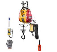 VEVOR Verricello Elettrico per Sollevamento Capacità Carico 300 kg, Gru Portatile con Argano da 1500 W, Altezza di Sollevamento 30 m, Velocità 18,9 m/min con Telecomando Cablato e Wireless