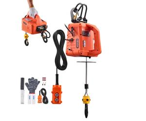 VEVOR Verricello Paranco Elettrico di Sollevamento Capacità Carico 500 kg, Verricello Argano Elettrico Portatile da 1500 W, Altezza di Sollevamento 7,6 m, con Telecomando Manuale, Cablato Wireless