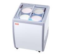 VEVOR Vetrina per Gelato Commerciale 665 x 715 x 890 mm Congelatore Mobile 158 L Vetrina per Gelateria con Piano Vetro, 4 Grandi Contenitori, 2 Porte Scorrevoli in Vetro, Ruote di Bloccaggio, Bianco