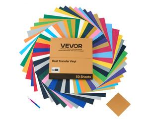 VEVOR Vinile Termoadesivo Carta 304,8 x 304,8 mm 50 Fogli Multicolori Pellicola per Plotter in Vinile a Trasferimento Termico per Macchine da Taglio, Pellicola Termoadesiva per Magliette, Cappelli