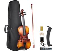VEVOR Set di Violino 340 mm Set Completo per Violino con Custodia Rigida, Colofonia, Archetto, Spalliera, Ponticello, Accordatore e Corde Extra, Strumenti Musicali per Adulti, Studenti, Marrone Opaco