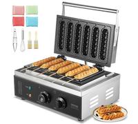 VEVOR Waffle Stick Maker Commerciale, 6 Pezzi 1500W Macchina Waffle Antiaderente in Acciaio Inox per Hot Dog di Mais con Controllo Temperatura Tempo, Maniglia, per Ristorante Panetteria Snack Bar