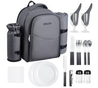 VEVOR Zaino da Picnic per 2 Persone, Capacità di 20 L Borsa da Picnic da Spiaggia con Portabottiglie Vino Staccabile, Coperta Leggera, Piatti e Posate per Escursionismo, Campeggio, Grigio Scuro