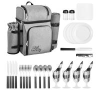 VEVOR Zaino da Picnic per 4 Persone, Capacità di 25 L Borsa da Picnic da Spiaggia con Portabottiglie Vino Staccabile, Coperta Leggera, Piatti e Posate per Escursionismo e Campeggio, Grigio