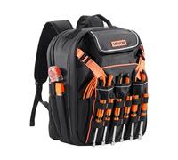 VEVOR Zaino Portautensili, 45 Tasche, Zaino Porta Attrezzi da Lavoro ad Alta Resistenza con Scomparto per Laptop e Base in Tessuto Rinforzato, per Elettricisti, Riparatori, Nero e Arancione