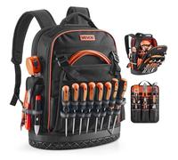 VEVOR Zaino Portautensili, 64 Tasche, per Attrezzi Pesanti, Zaino da Lavoro con Scomparto per Laptop e Base Sagomata, Borsa da Cantiere per Elettricisti, Riparatori e Tecnici HVAC Nero