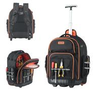 VEVOR Zaino Portautensili con Ruote, Capacità 50 kg, Borsa Portautensili con Ruote da 45 Tasche, Maniglia Telescopica Regolabile e Base Stabile, Organizzatore per Borse per Edilizia, Meccanico