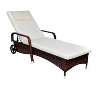 Vevorizon Lettino prendisole con imbottitura e ruote, in polyrattan marrone, regolabile, resistente alle intemperie, pieghevole, ideale per giardino, balcone, terrazza, piscina, campeggio, con