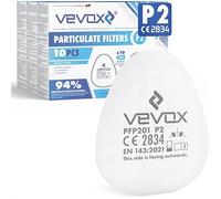 VEVOX® Filtro antiparticolato P2 in set da 10 - Protezione contro particelle e aerosol - Capacità di filtrazione del 94% per particelle e aerosol (0,3μm) - incl. 2 x contenitore in plastica