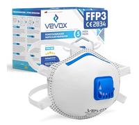 VEVOX® Mascherine FFP3 - scatola da 5, 10, 20 o 5000 - con guarnizione comfort plus - mascherina FFP3 - maschera filtrante respiratoria FFP 3 con valvola - certificata CE per la massima protezione