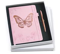 Veway Set di diario e penna di lusso da donna, formato A5, in pelle vegana, con penna, 224 pagine a righe, indice e confezione regalo (farfalla incantata)