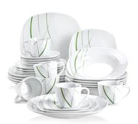 VEWEET AVIVA 30 pezzi cucina linea verde porcellana porcellana Set di piatti in ceramica con piatto da Dessert, piatto da minestra, piatto da pranzo, tazza e piattino