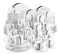VEWEET FIONA Piatti Servizio Quadrati Moderni in Porcellana 100 Pcs con Piatti Piani, Piatti da Dessert, Piatti Fondi, Ciotole, Tazze, Mugs, Piattini, Portauova, Zuccheriere e Lattiere per 12 Persone
