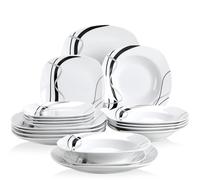 VEWEET fional 18/36 pezzi porcellana ceramica linea nera stoviglie da cucina Set di piatti con piatto da pranzo, Dessert, piatto da minestra 18-PIECE
