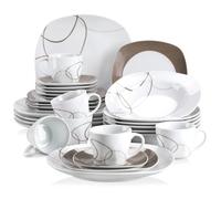 VEWEET Set di piatti da cucina in ceramica porcellanata da 30/60 pezzi con 5 piatti da dessert/piatti da zuppa/piatti piani/tazze/piattini 30-PIECE