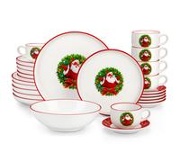 VEWEET Set di stoviglie natalizie da 12/30 pezzi Set di piatti in ceramica per albero di Natale con piatto da pranzo/dessert/sopa/tazzina/tazza da 4/6 pezzi