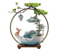 VEXDOSLE Fontane a Cascata da Tavolo Fontana d'Acqua in Ceramica Circolare in Stile Cinese for attrarre ricchezza, Decorazione for Soggiorno, Ufficio, scrivania e casa Fontana per Gatti da Interno