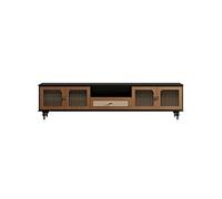 VEXDOSLE Mobile TV 200cm Console in Legno e Vimini Intrecciato, Hub Intrattenimento Rustico con Deposito, Mobile Adatto a Soggiorni e Alberghi Mobili TV per Soggiorno