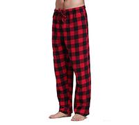 Vexiangni Pigiama da uomo, lungo, a quadretti, in cotone, per il sonno, per uomo, a quadri, pigiama, per il tempo libero, loungewear, Colore: rosso, S