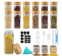 Vexillic Barattoli Spezie, 12pcs Contenitori Spezie 120ml Barattoli Porta Spezie con Coperchi in Bambù Vasetti Spezie Vetro con Setaccio Etichette Spazzola Lmbuto