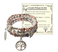 Vexillora Braccialetto da donna in rodonite e pietra bianca, fatto a mano, regalo con messaggio edificante "A Gentle Whisper for Her", Misura unica, Rodonite, Agata bianca