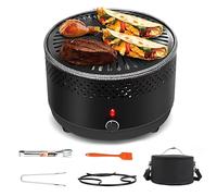 Vexorium Mini Barbecue a Carbone Senza Fumo - Griglia Portatile da Tavolo con Ventola Elettrica, Controllo Temperatura e Piastra Antiaderente per Balcone e Campeggio