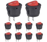 VEXUNGA Interruttore a Bilanciere Rotondo 6A 250V 10A 125V AC ON/OFF Commutatore 2Posizioni Interruttori a Levetta 2Terminali Button Rosso per Auto y Elettrodomestici (10 Pezzi)