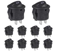 VEXUNGA Mini Interruttore a Bilanciere Rotondo 3A 250V 6A 125V ON-OFF 2Pin 2Posizioni Interruttori a Levetta Rotondi 2Terminali Button Nero per Auto y Elettrodomestici (10 Pezzi)