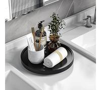 VeyFey Vassoio girevole da 25,4 cm, per candele profumate, in bambù, per lavello della cucina, organizer per piano di lavoro, per tenere vetro, spugna e sapone, tavolino da bagno decorativo nero