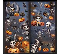 VEYLIN Adesivi per finestre di Halloween, motivo: scheletro, 21 x 28 cm, set da 8 pezzi