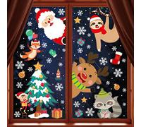 VEYLIN Decorazione natalizia per finestre, 8 fogli adesivi natalizi per finestre, Babbo Natale, renna, fiocchi di neve, adesivi su entrambi i lati, per feste di vacanza