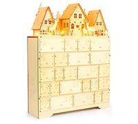 VEYLIN Grande calendario dell'Avvento in legno con luci a LED, 24 cassetti, per bambini e adulti, decorazione natalizia