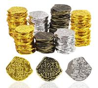 VEYLIN Set di 100 monete da pirata in oro, argento e rame, in lega di zinco, per caccia al tesoro, giochi di ruolo da tavolo, feste pirata, cosplay e accessori per travestimenti
