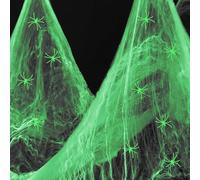 VEYLIN Set di ragni per Halloween, 60 g, in cotone di ragno luminoso, con 30 ragni luminosi, decorazione horror, decorazione per feste