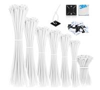 VFANDV 1000 Pezzi Fascette Plastica per Cablaggio 100/150/200/250/300mm, Con 50 Basi Adesive, per Gestione dei Cavi Elettrici