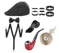 VFANDV 20s Accessori da Uomo, 14 Pezzi Accessori da Uomo Anni '20 Set Accessori Anni 20 per Uomo, Gatsby Gangster Costume Accessori per Natale Carnevale Festa