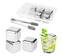 VFANDV 8 Pezzi Cubetti di Ghiaccio Riutilizzabili, Whiskey Stone Ghiaccio Cubetti Set Wisky con Pinze e Scatola, 304 Acciaio Inox Pietre di Whisky per Cocktail, Vino, Frutta, Puree di Frutta, Gelati