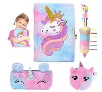 VFANDV Diario Segreto con Lucchetto, Quaderno con Chiave per Ragazza, A5 Unicorno Set, Astuccio un Peluche Penna, Regalo per Bambina 4-9 Anni (Viola)