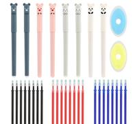 VFANDV Penne Cancellabili, 8 Pezzi 0.35 mm Penna Gel Cancellabile A Forma Animale con 24 Ricariche e 2 Gomme Cute Cartoon Penna A Sfera Cancellabile per Scuola Ufficio Cancelleria Studenti