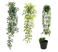 VFANDV Pianta Finta Cadente 3 Pezzi, Pianta Finte da Interno con Vaso Edera Artificiale Cadente Plastica Pianta Artificiale per Giardino Balcone Camera da Letto Interna Decorazione (Verde e giallo)