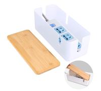 VFANDV Scatola per la Gestione dei Cavi Con Coperchio in Bambù - Organizzatore Portacavi per Cablaggio del Computer (Bianco)