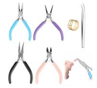 VFANDV Set di pinze per gioielli, 11,4 cm, 4 pezzi con becco ad ago, punta rotonda, tronchese laterale, apri anelli aperti e pinzette per la creazione e la riparazione di gioielli